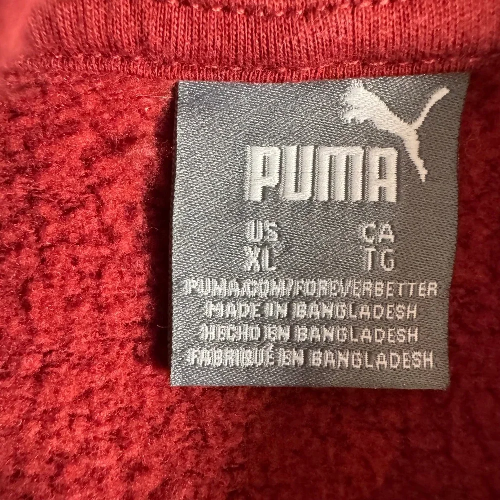 Puma Hoodie‎ Mens XL Burgundy Red Graphic Iconic Cat Logo Fleece Kangaroo Pocket